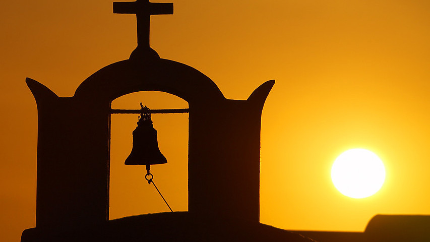 Church Bell Tower at Sunset, Oia, Santorini, Greece